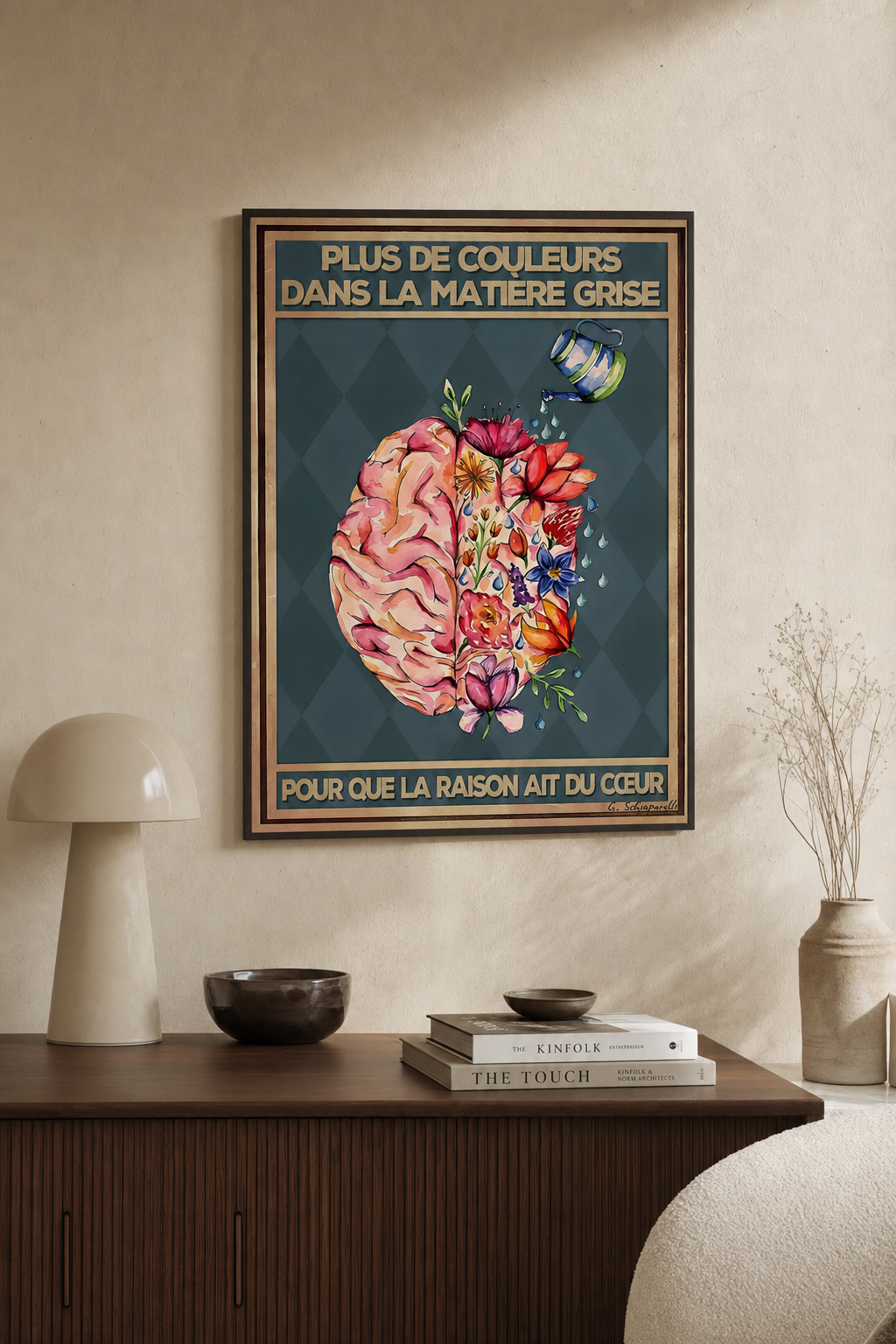 « Plus de couleurs dans la matière grise, pour que la Raison ait du cœur » — Art Print encadré, mise en situation 1