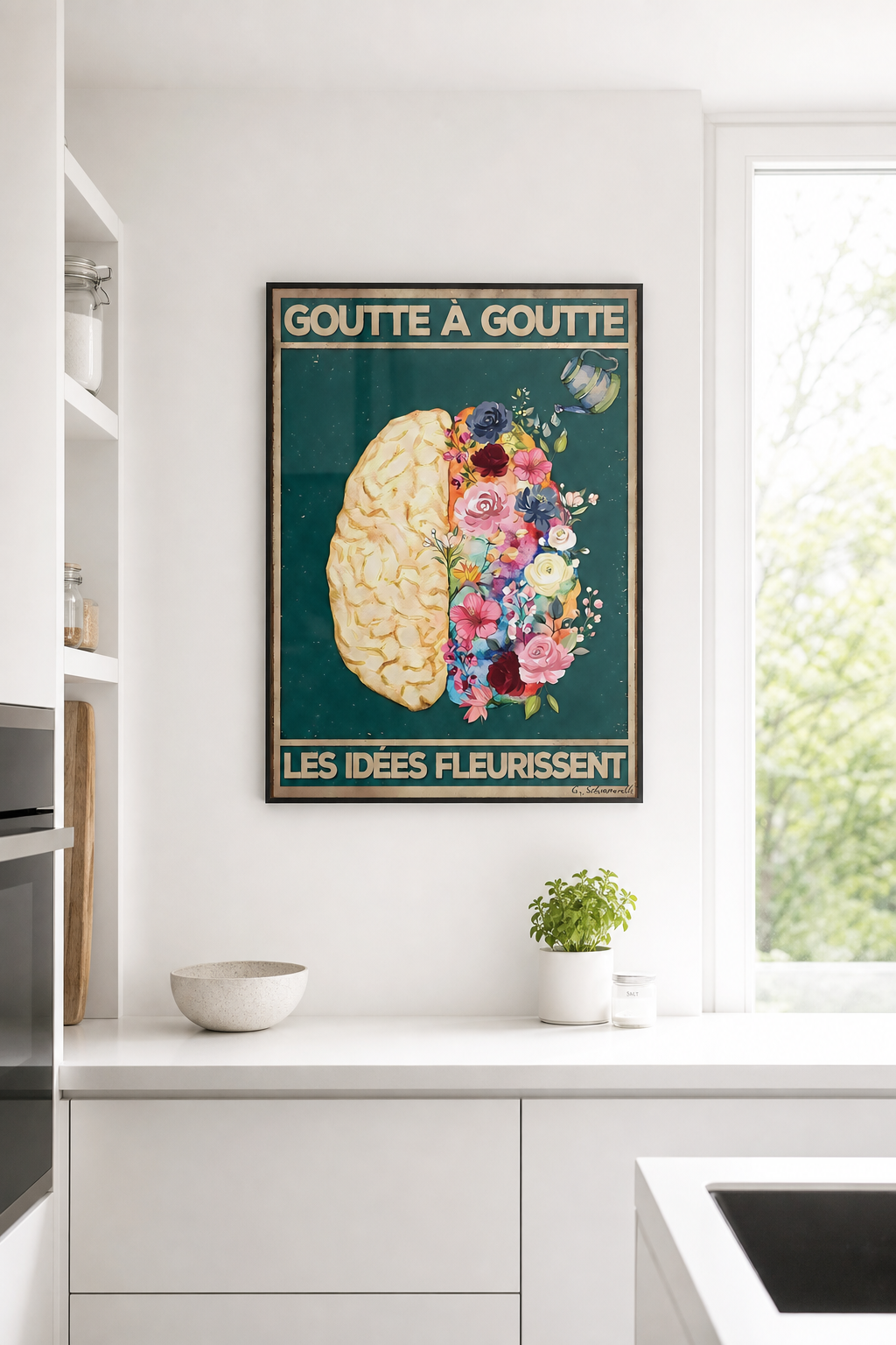 « Goutte à goutte les idées fleurissent » — Art Print encadré, mise en situation 2