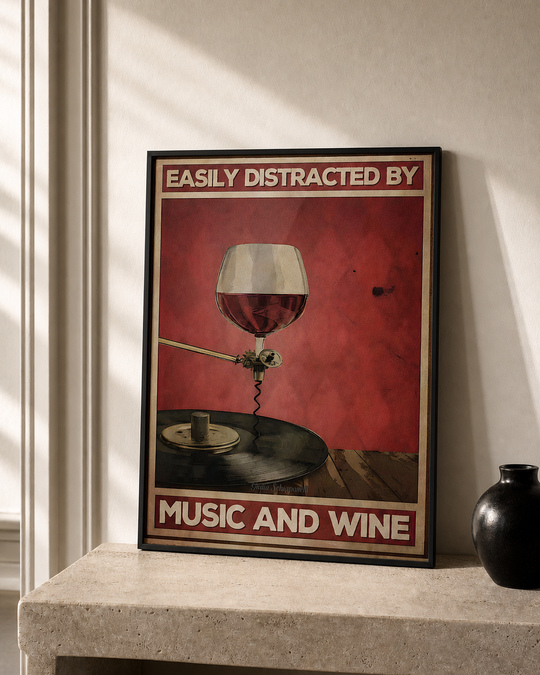 “Easily distracted by music and wine” — cotton-linen canvas, lifestyle B