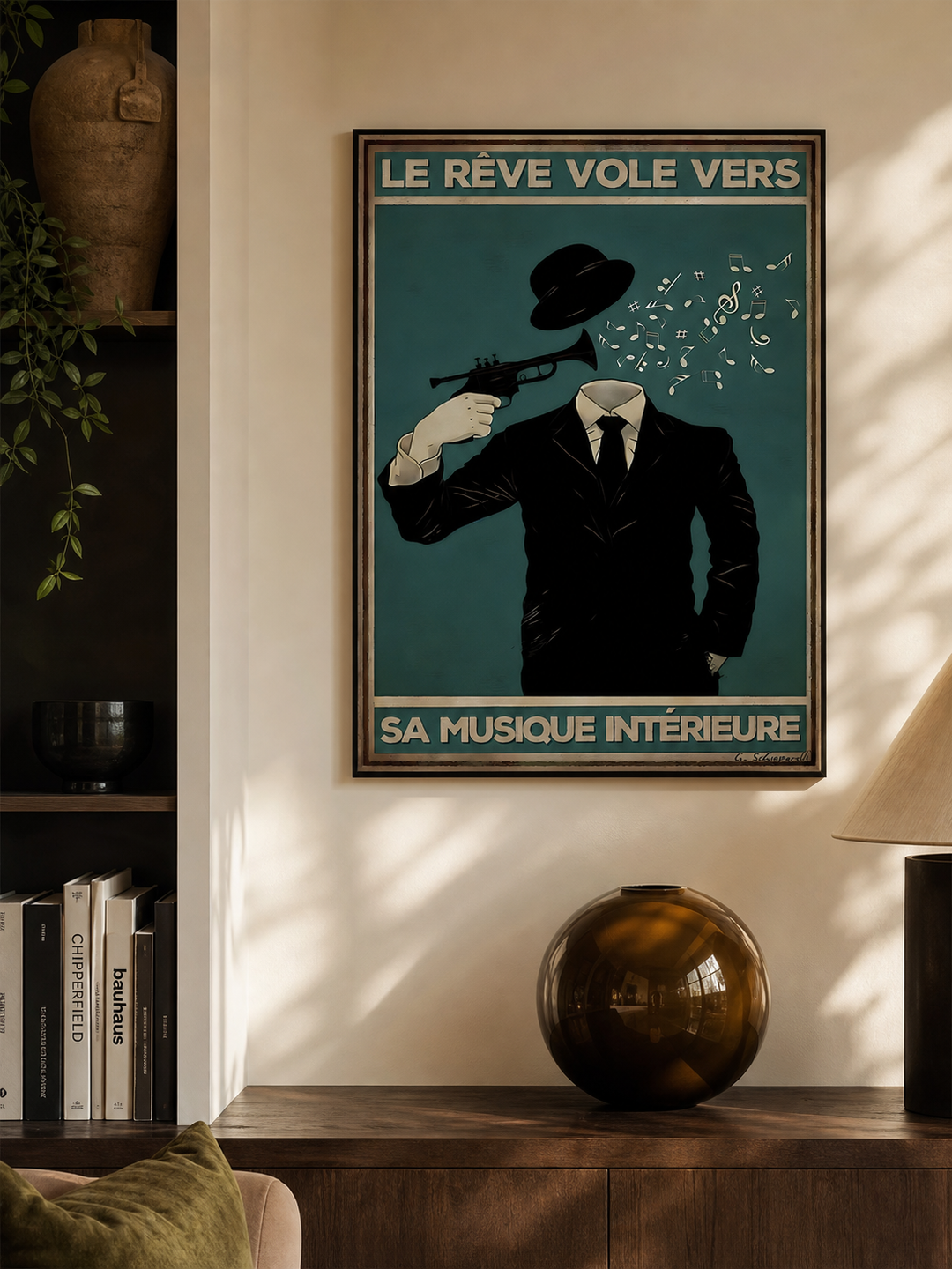 « Le rêve vole vers sa musique intérieure » — Art Print encadré, mise en situation 1