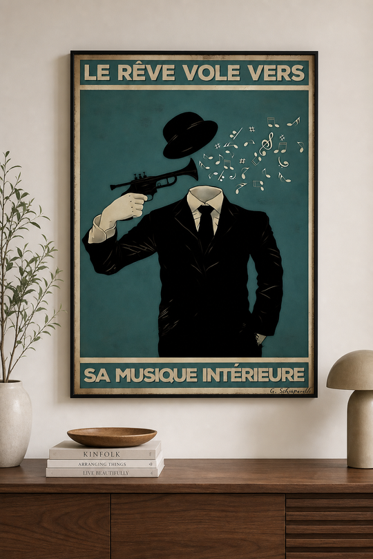 « Le rêve vole vers sa musique intérieure » — Art Print encadré, mise en situation 2