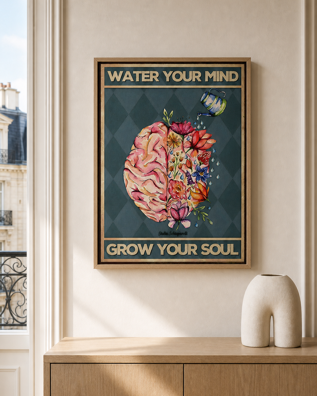 “Water your mind grow your soul” — cotton-linen canvas, lifestyle A