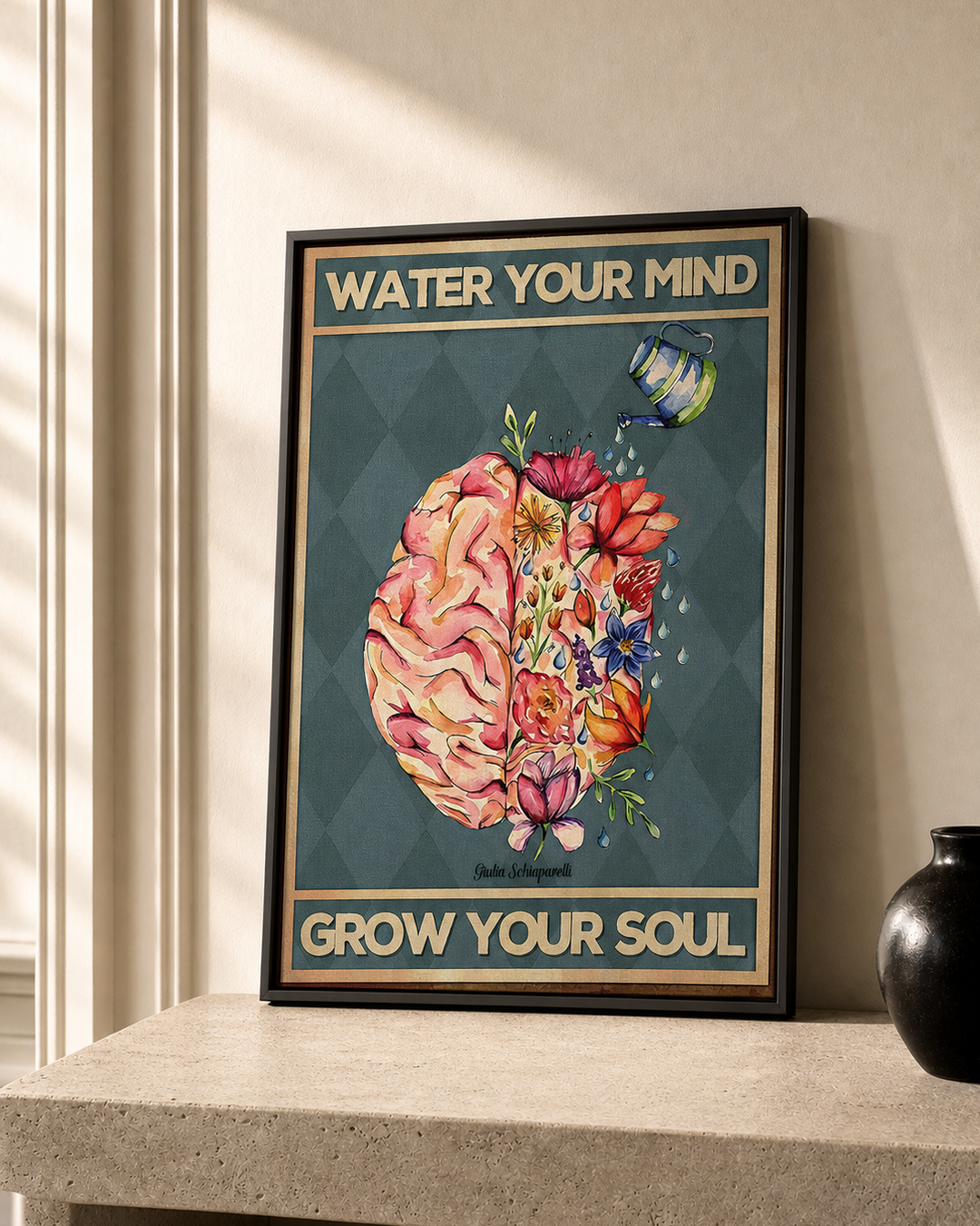 “Water your mind grow your soul” — cotton-linen canvas, lifestyle B