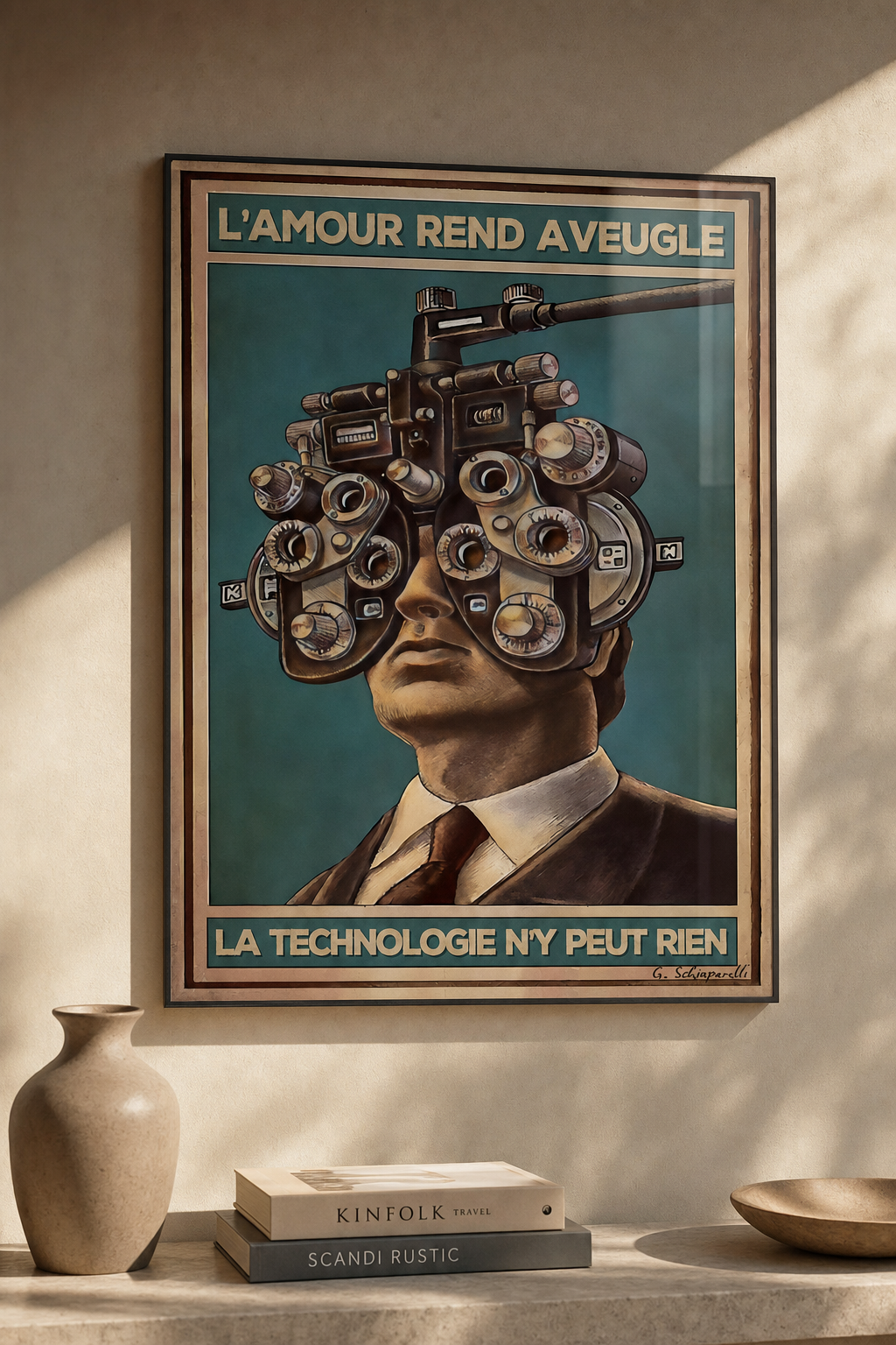 « L'amour rend aveugle, la technologie n'y peut rien » — Art Print encadré, mise en situation 1