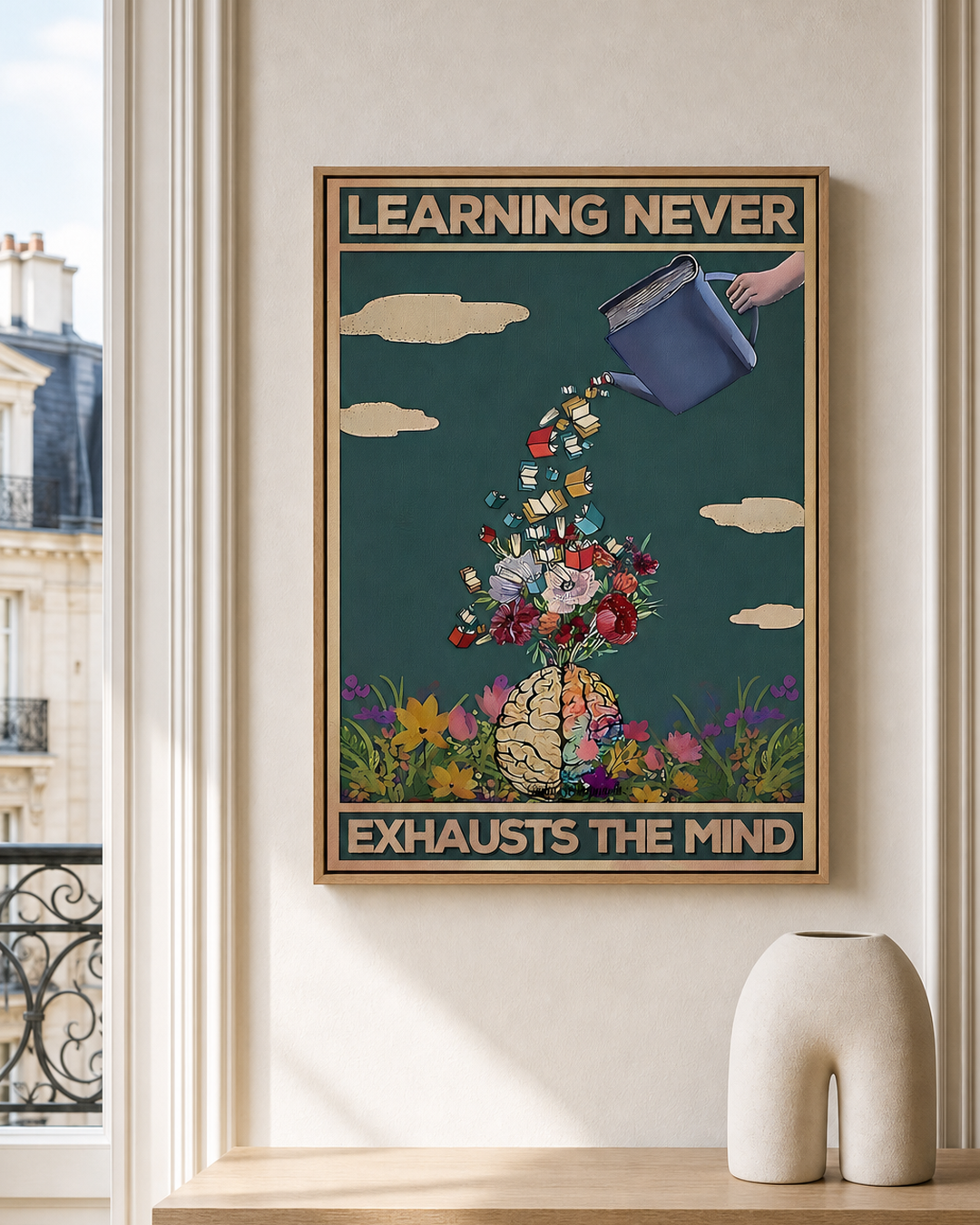 “Learning never exhausts the mind” — cotton-linen canvas, lifestyle A