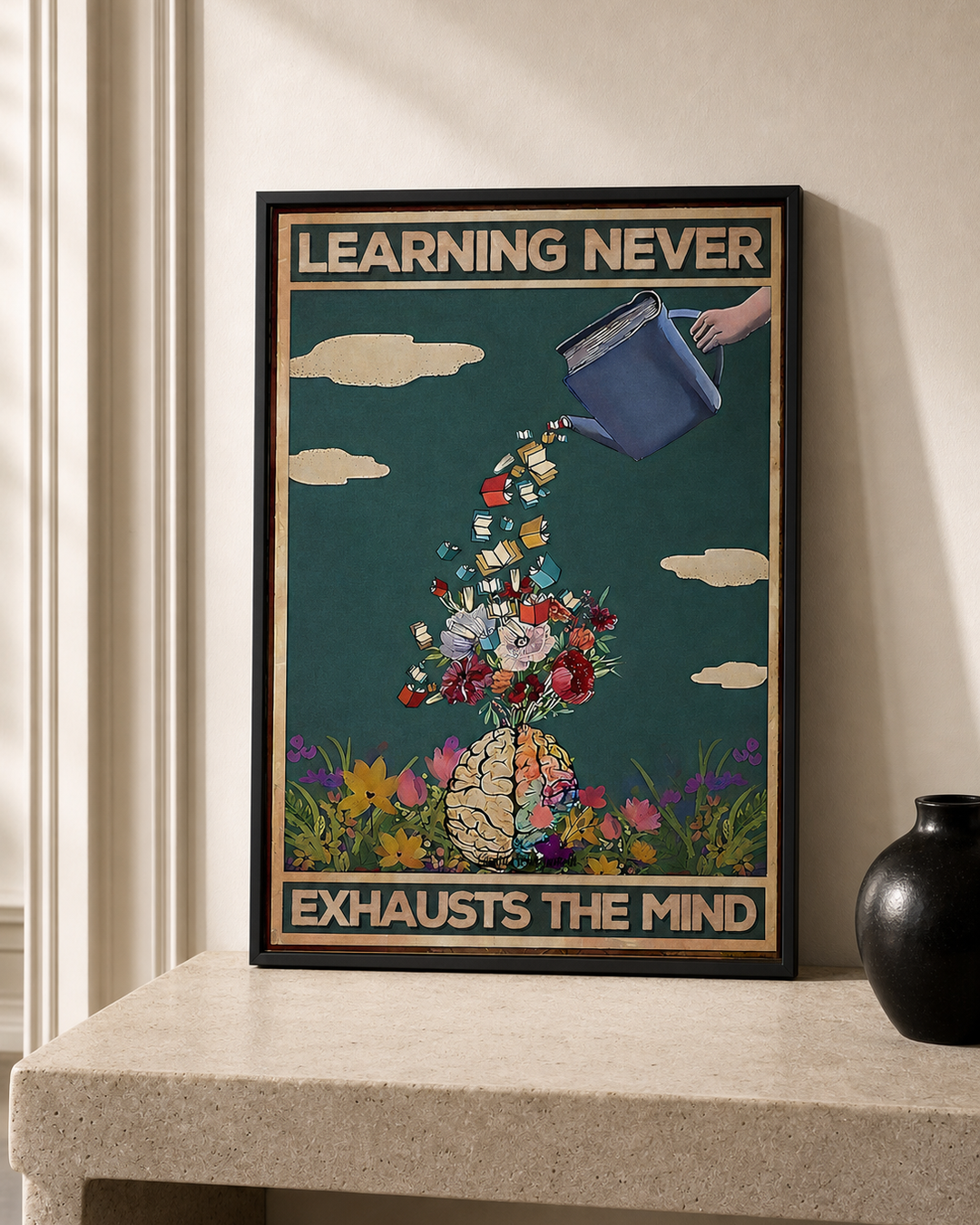 “Learning never exhausts the mind” — cotton-linen canvas, lifestyle B