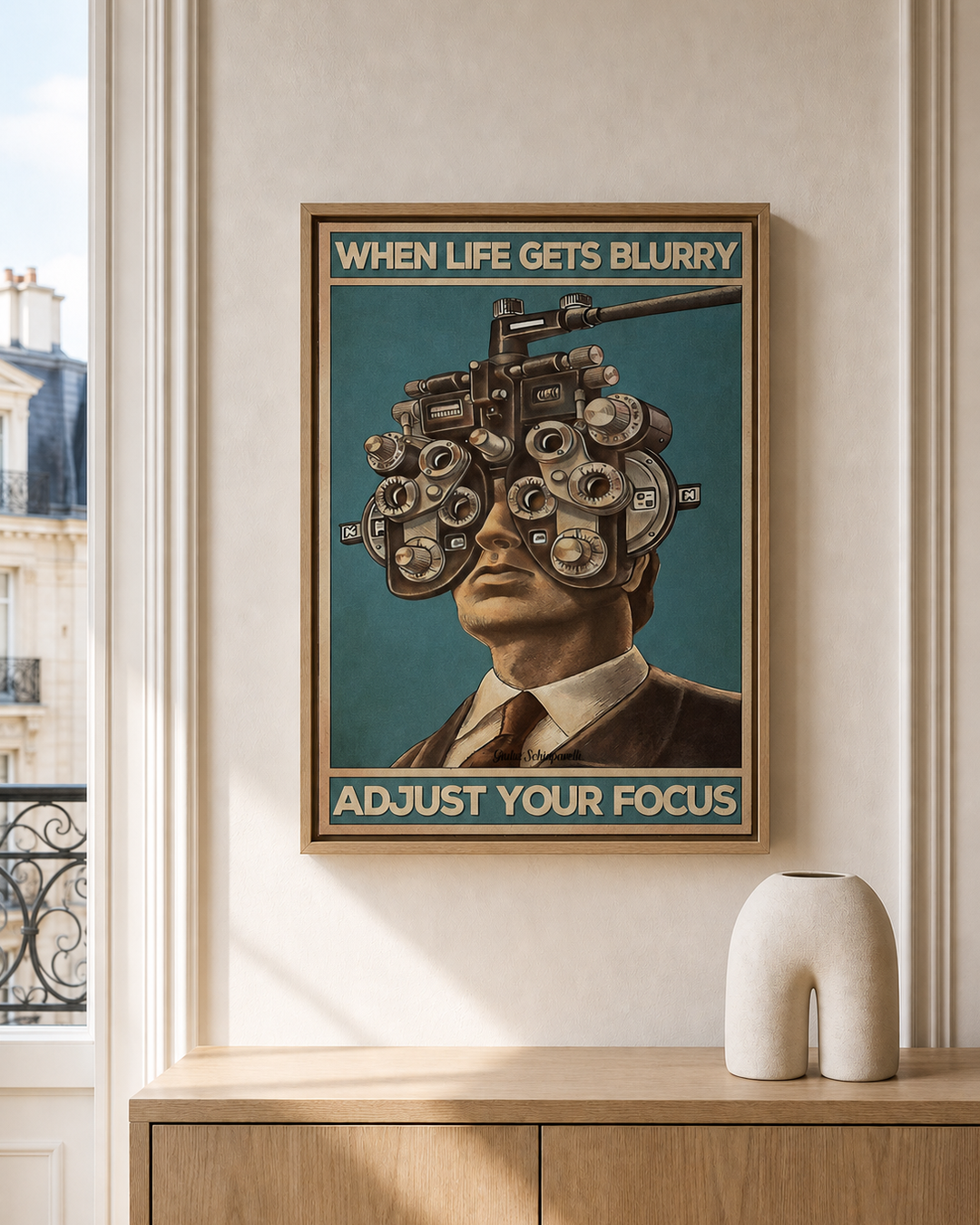 “When life gets blurry, adjust your focus” — cotton-linen canvas, lifestyle A