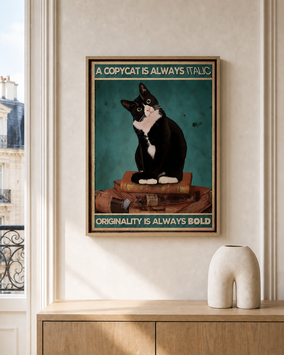 “A copycat is always italic, originality is always bold” — cotton-linen canvas, lifestyle A