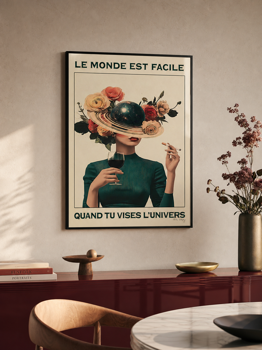 « Le monde est facile quand tu vises l'Univers » — Art Print encadré, mise en situation 1