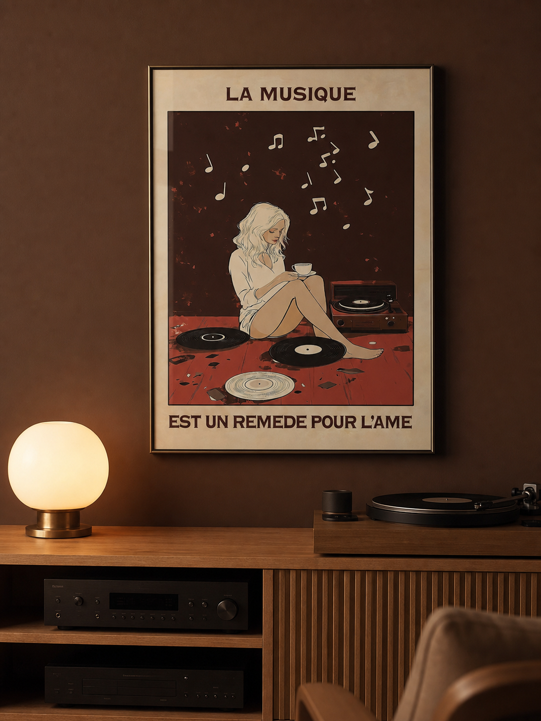 « La musique est un remède pour l'âme » — Art Print encadré, mise en situation 1