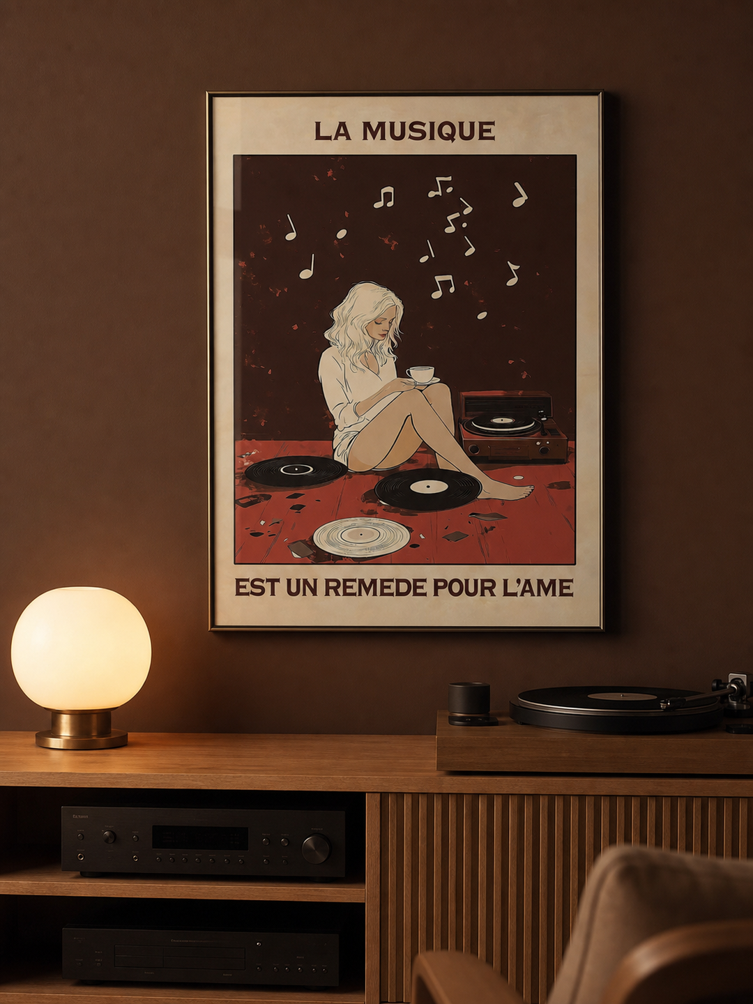 « La musique est un remède pour l'âme » — Art Print encadré, mise en situation 1