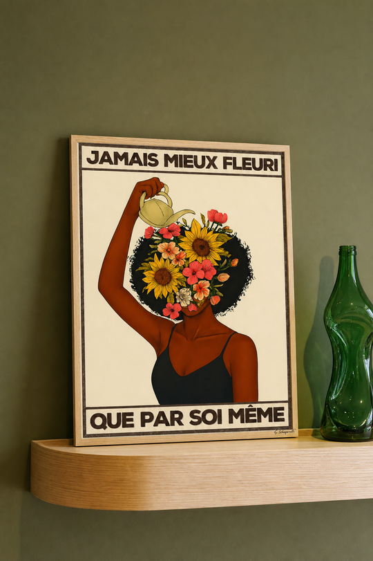 « Jamais mieux fleuri que par soi-même — Crème & Sable » — Art Print encadré, mise en situation 1
