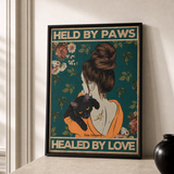 “Held by paws, healed by love” — cotton-linen canvas, lifestyle B