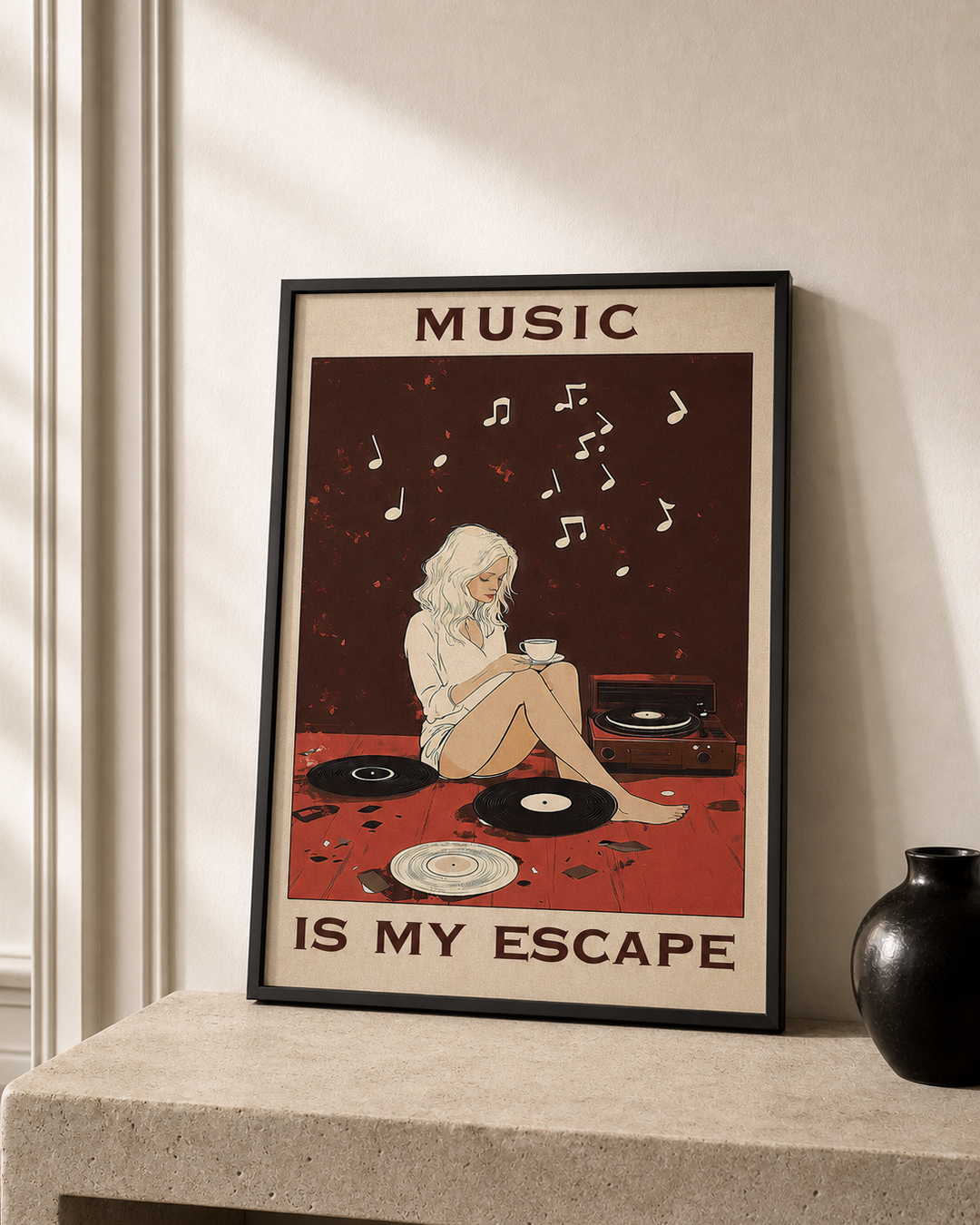 “Music is my escape” — cotton-linen canvas, lifestyle B