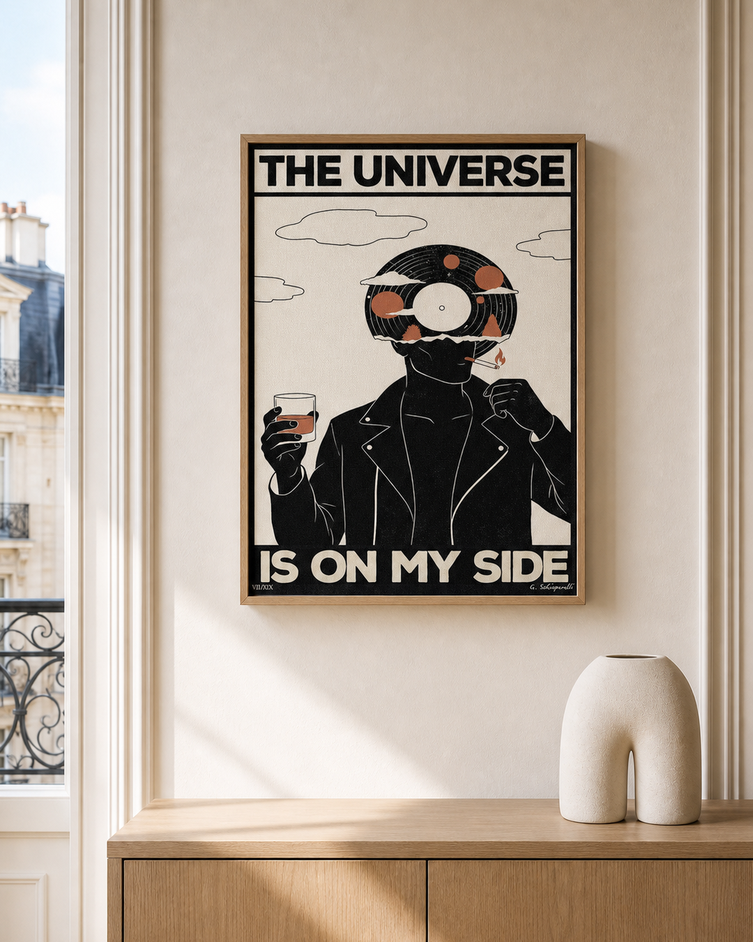 “The universe is on my side — Atelier II” — cotton-linen canvas, lifestyle A