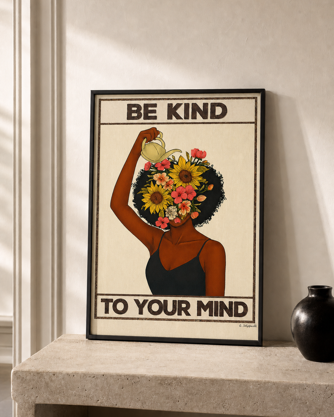 “Be kind to your mind — Crème & Sable” — cotton-linen canvas, lifestyle B