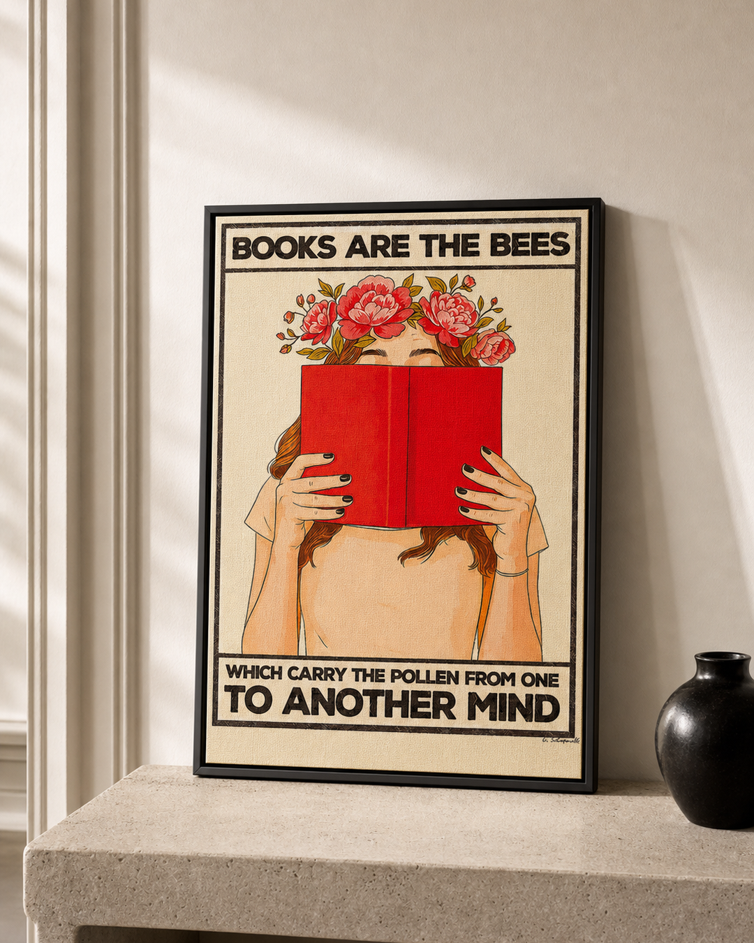“Books are the bees which carry the pollen from one to another mind — Crème & Sable” — cotton-linen canvas, lifestyle B