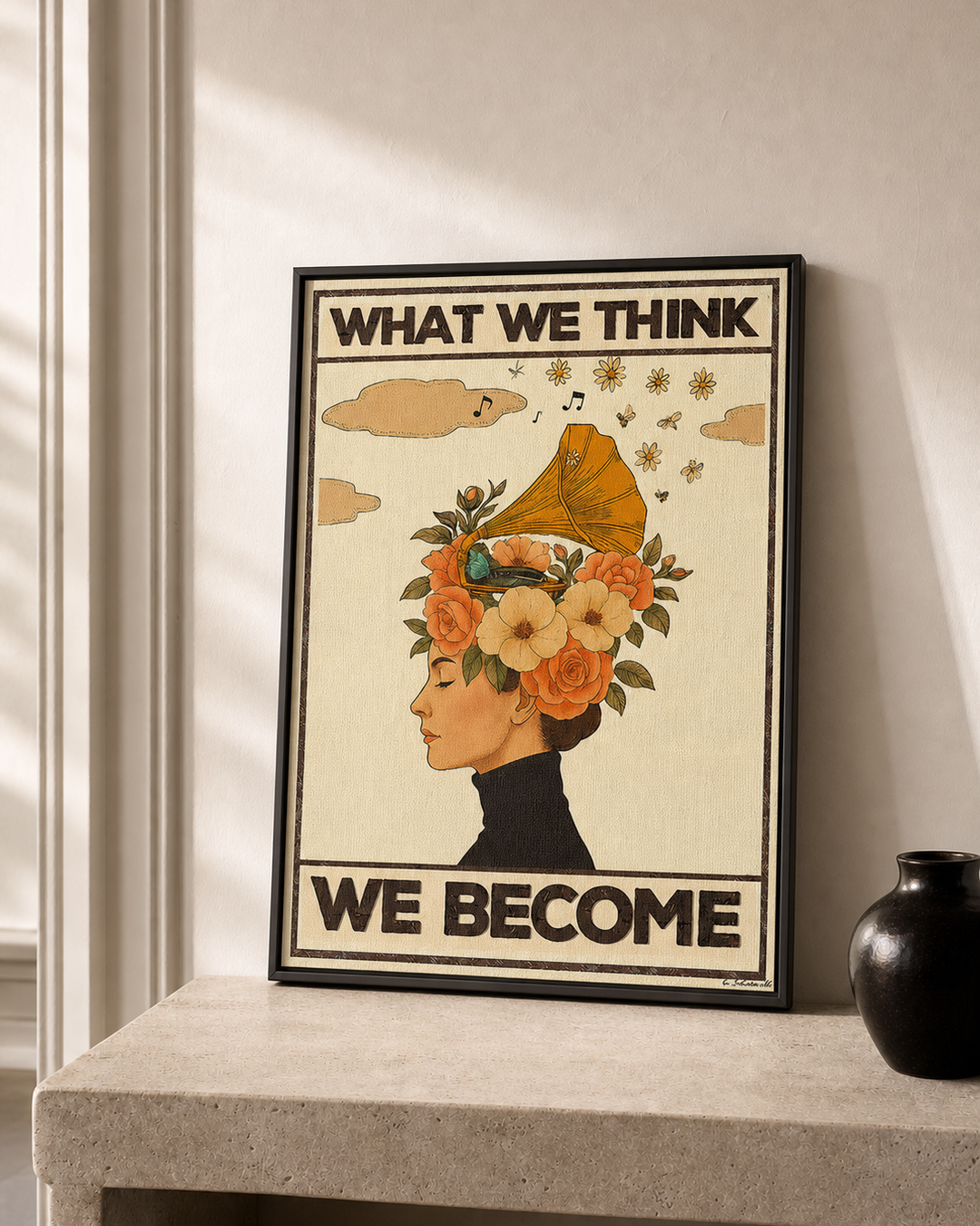 “What we think, we become — Crème & Sable” — cotton-linen canvas, lifestyle B