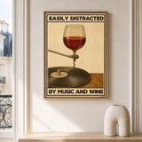 “Easily distracted by music and wine — Crème & Sable” — cotton-linen canvas, lifestyle A