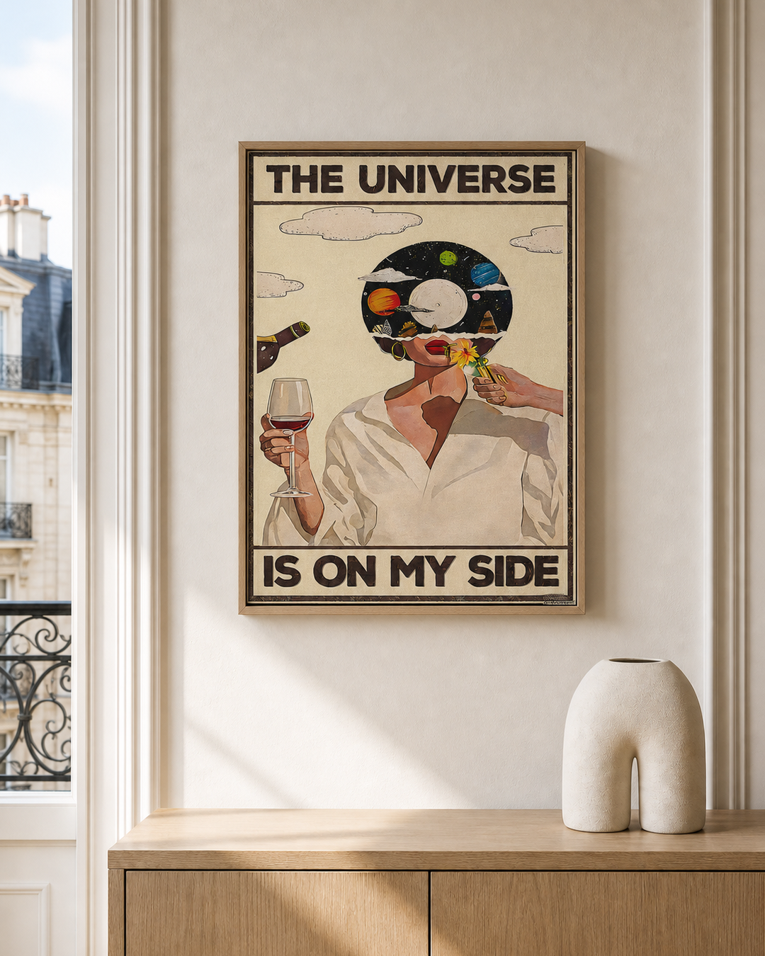 “The universe is on my side — Crème & Sable” — cotton-linen canvas, lifestyle A