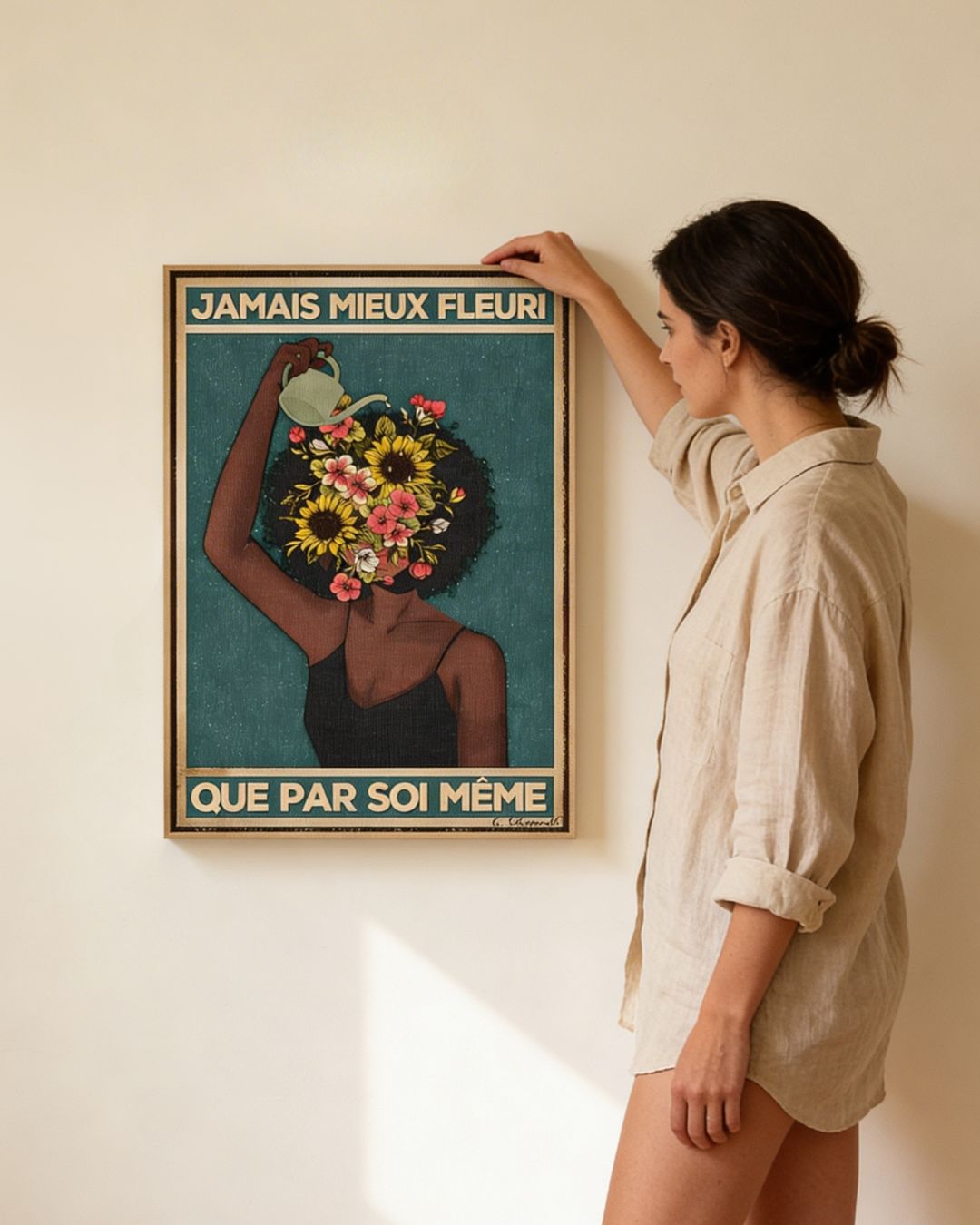 « Jamais mieux fleuri que par soi-même » — installation de l’œuvre dans un intérieur / artwork installation in a home