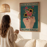 « Pas de rétroviseurs, je vois la vie en fleurs » — dimensions et échelle de la toile dans un intérieur
