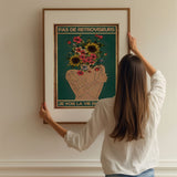 « Pas de rétroviseurs, je vois la vie en fleurs » — installation de l’œuvre dans un intérieur / artwork installation in a home