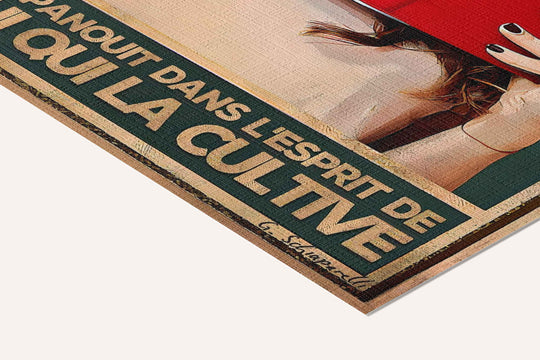 « Un livre est une fleur qui s'épanouit dans l'esprit de celui qui la cultive » — toile texturée, détail du coin inférieur droit