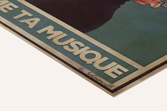 « Cueille la vie, sème ta musique » — toile texturée, détail du coin inférieur droit