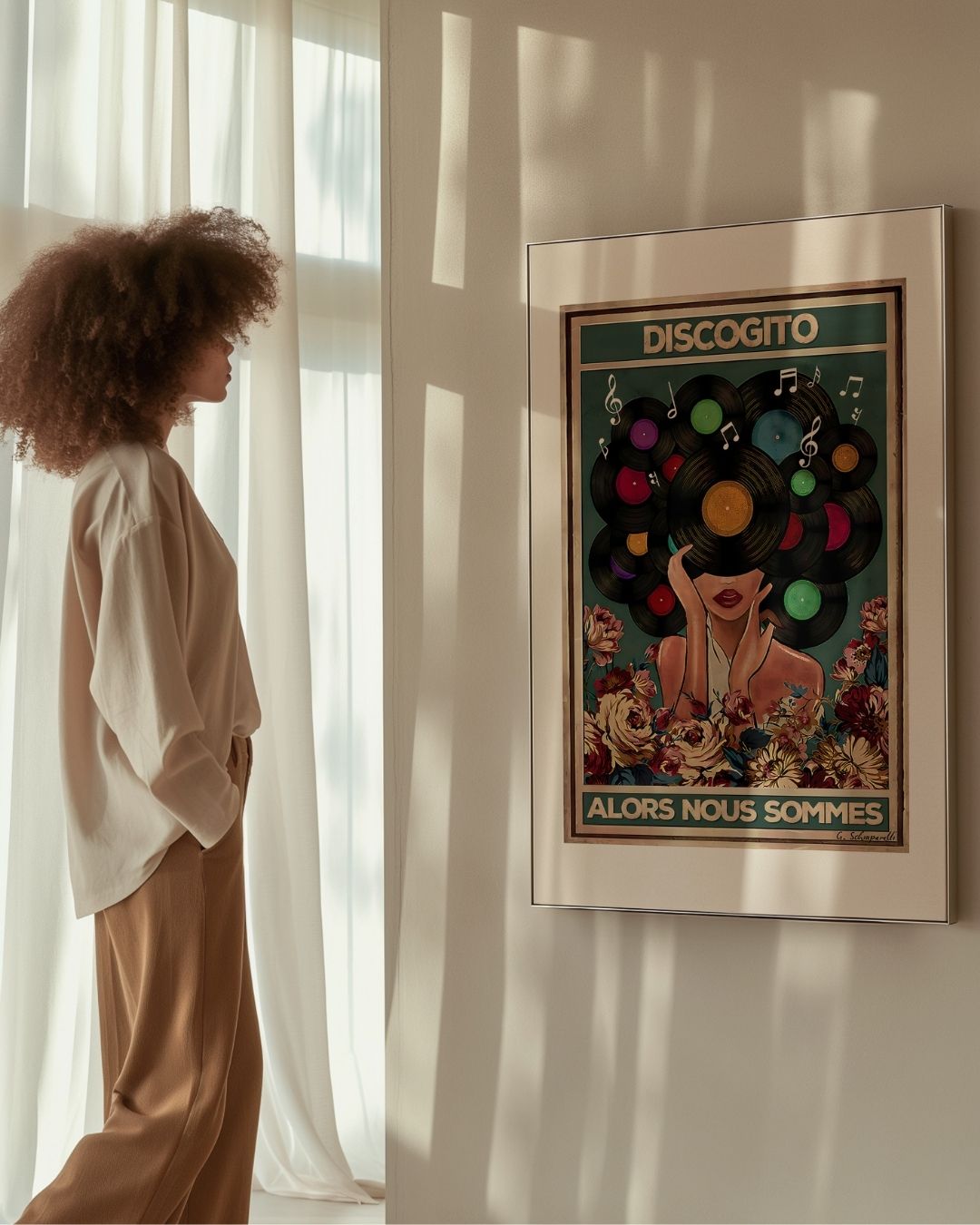 « Discogito alors nous sommes » — échelle de l’œuvre dans un intérieur / artwork scale in a home