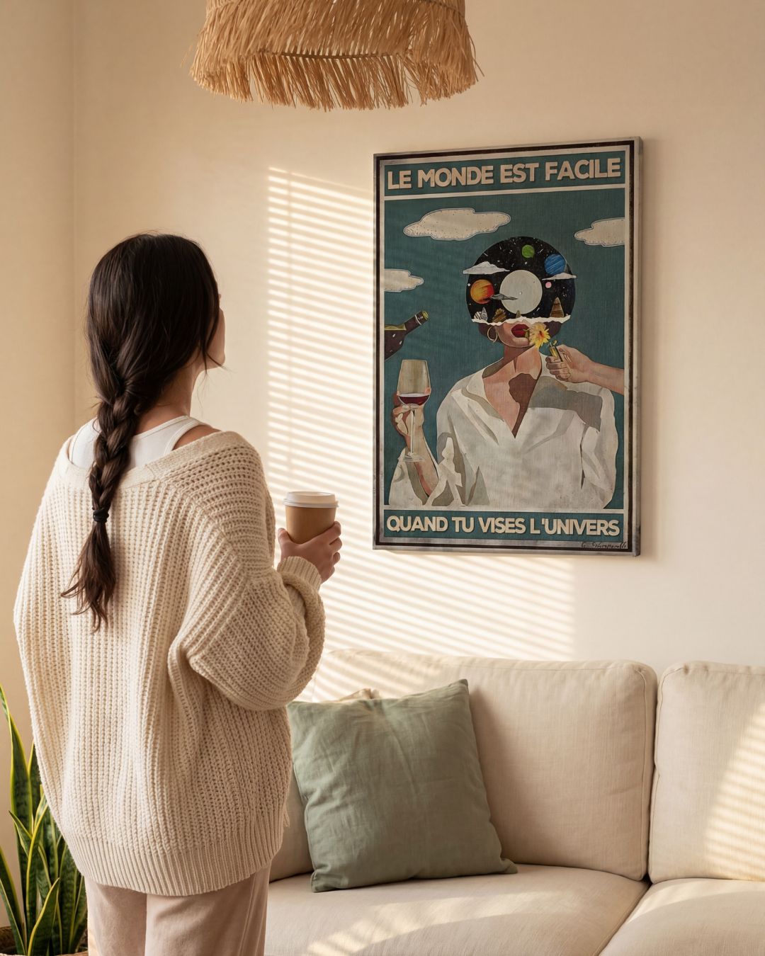 « Le monde est facile quand tu vises l'Univers » — échelle de l’œuvre dans un intérieur / artwork scale in a home