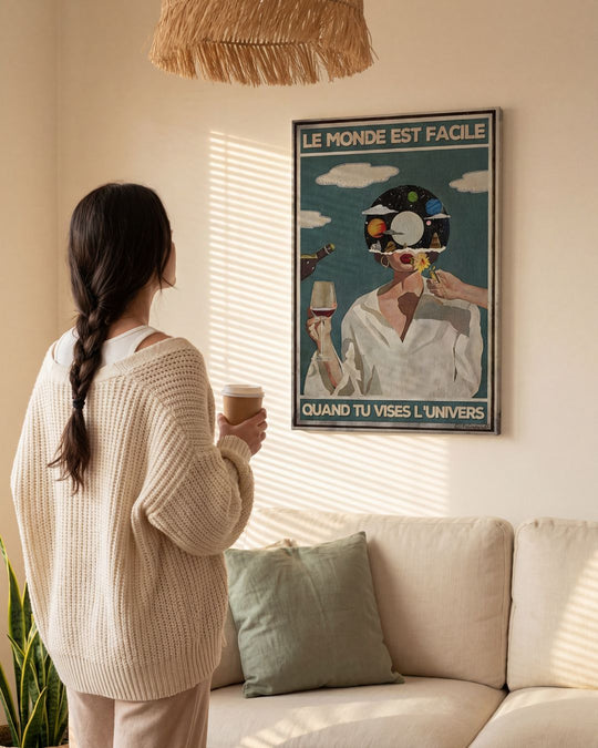 « Le monde est facile quand tu vises l'Univers » — échelle de l’œuvre dans un intérieur / artwork scale in a home
