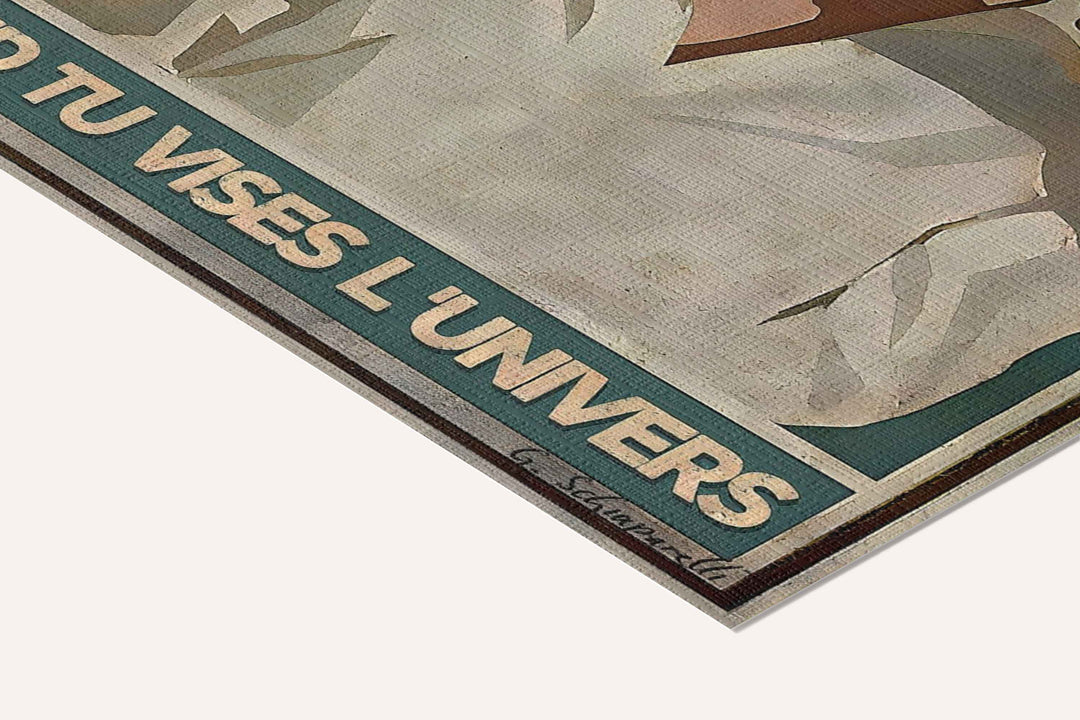 « Le monde est facile quand tu vises l'Univers » — toile texturée, détail du coin inférieur droit