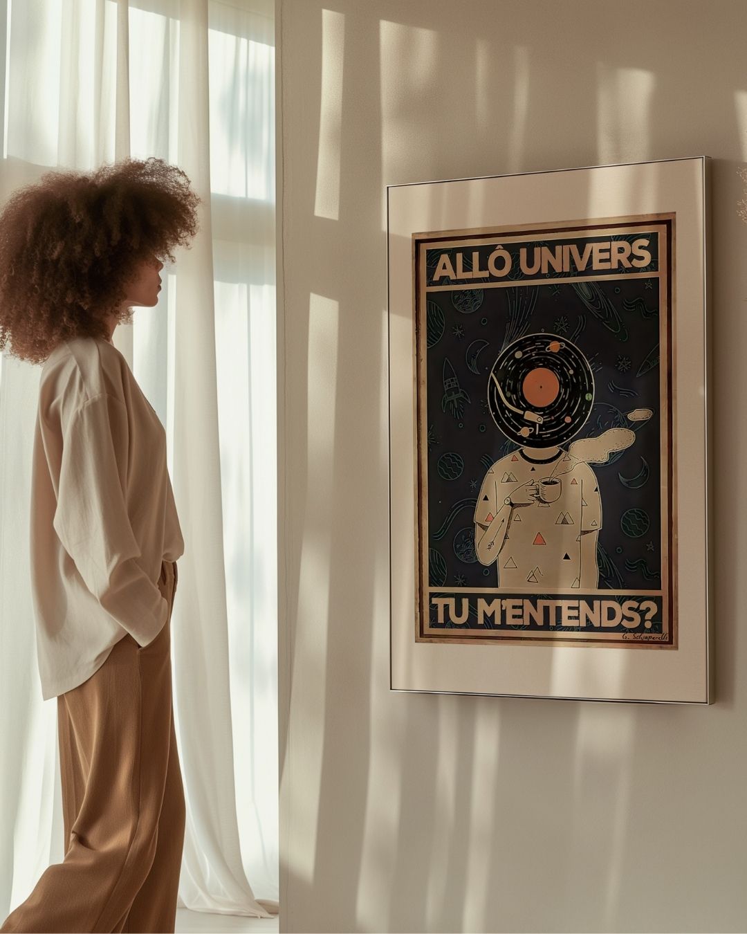 « Allô Univers, tu m'entends? » — échelle de l’œuvre dans un intérieur / artwork scale in a home
