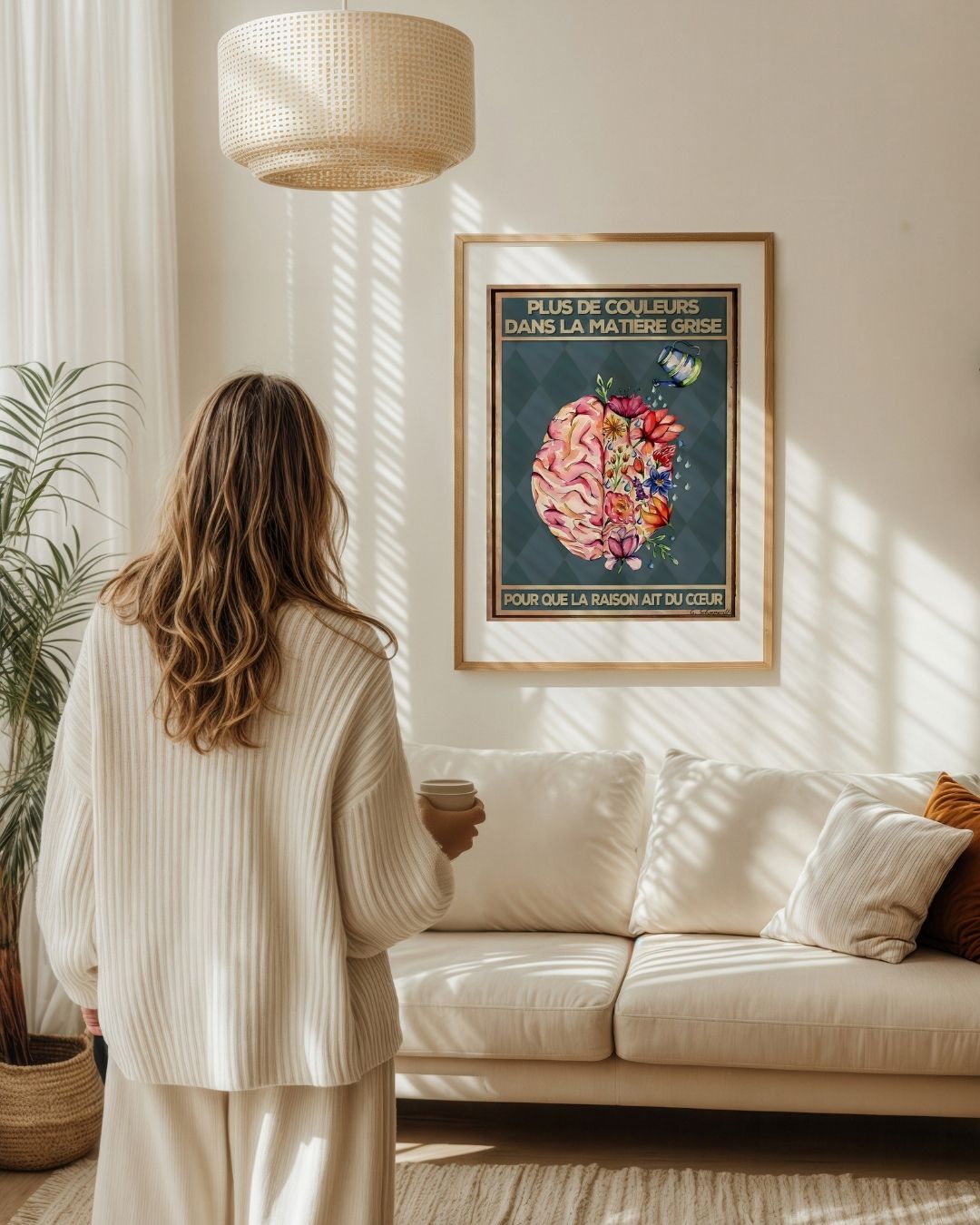 « Plus de couleurs dans la matière grise, pour que la Raison ait du cœur » — échelle de l’œuvre dans un intérieur / artwork scale in a home