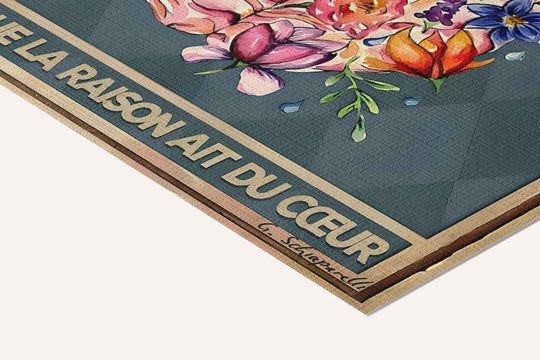 « Plus de couleurs dans la matière grise, pour que la Raison ait du cœur » — toile texturée, détail du coin inférieur droit