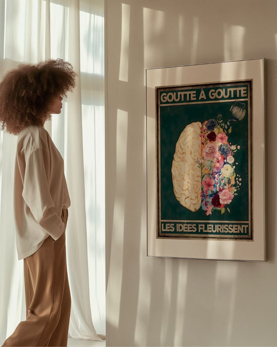 « Goutte à goutte les idées fleurissent » — échelle de l’œuvre dans un intérieur / artwork scale in a home