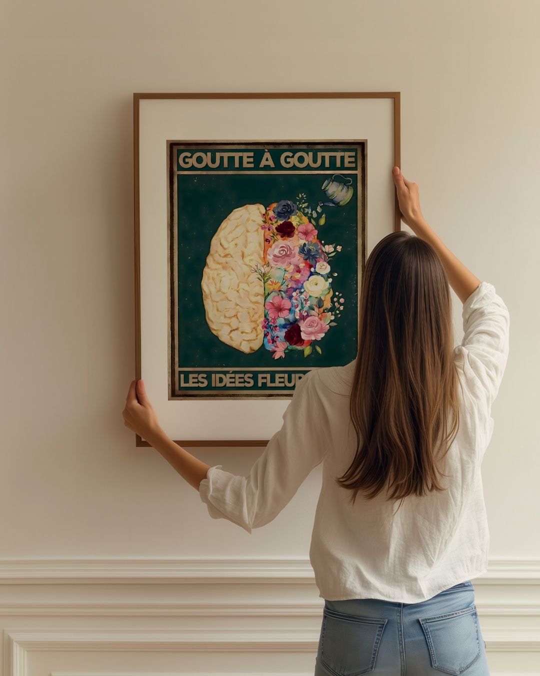 « Goutte à goutte les idées fleurissent » — installation de l’œuvre dans un intérieur / artwork installation in a home