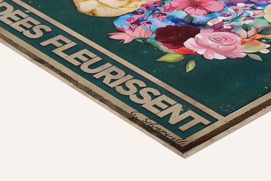« Goutte à goutte les idées fleurissent » — toile texturée, détail du coin inférieur droit