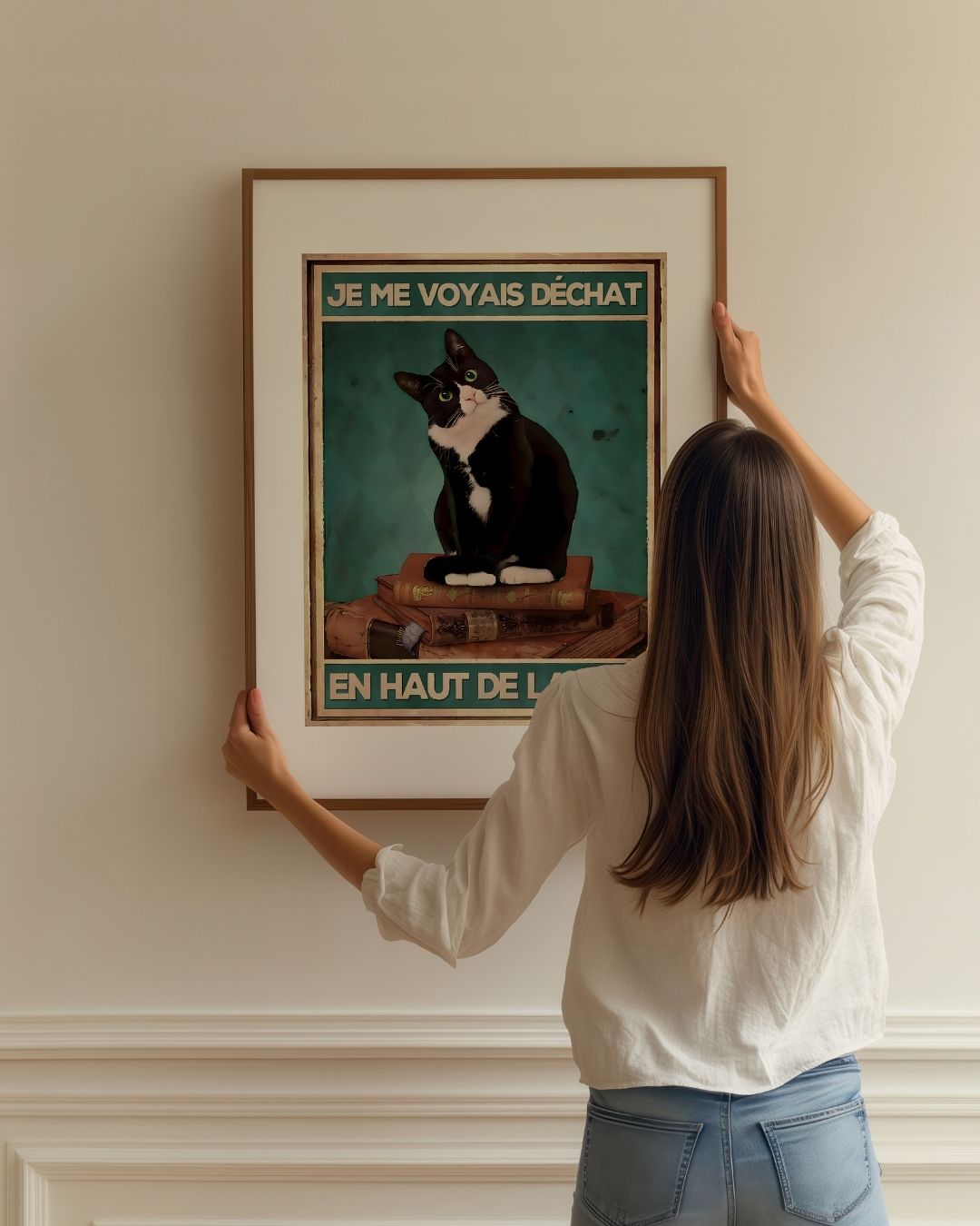 « Je me voyais déchat en haut de la pile » — installation de l’œuvre dans un intérieur / artwork installation in a home