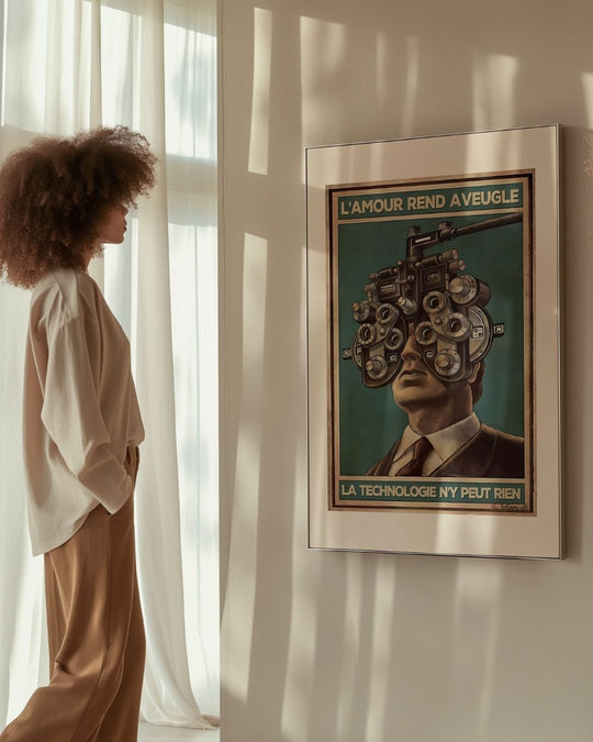 « L'amour rend aveugle, la technologie n'y peut rien » — échelle de l’œuvre dans un intérieur / artwork scale in a home