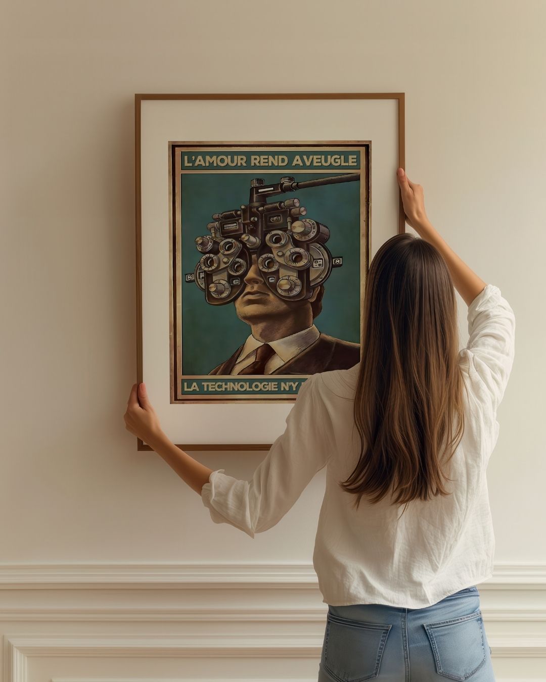 « L'amour rend aveugle, la technologie n'y peut rien » — installation de l’œuvre dans un intérieur / artwork installation in a home