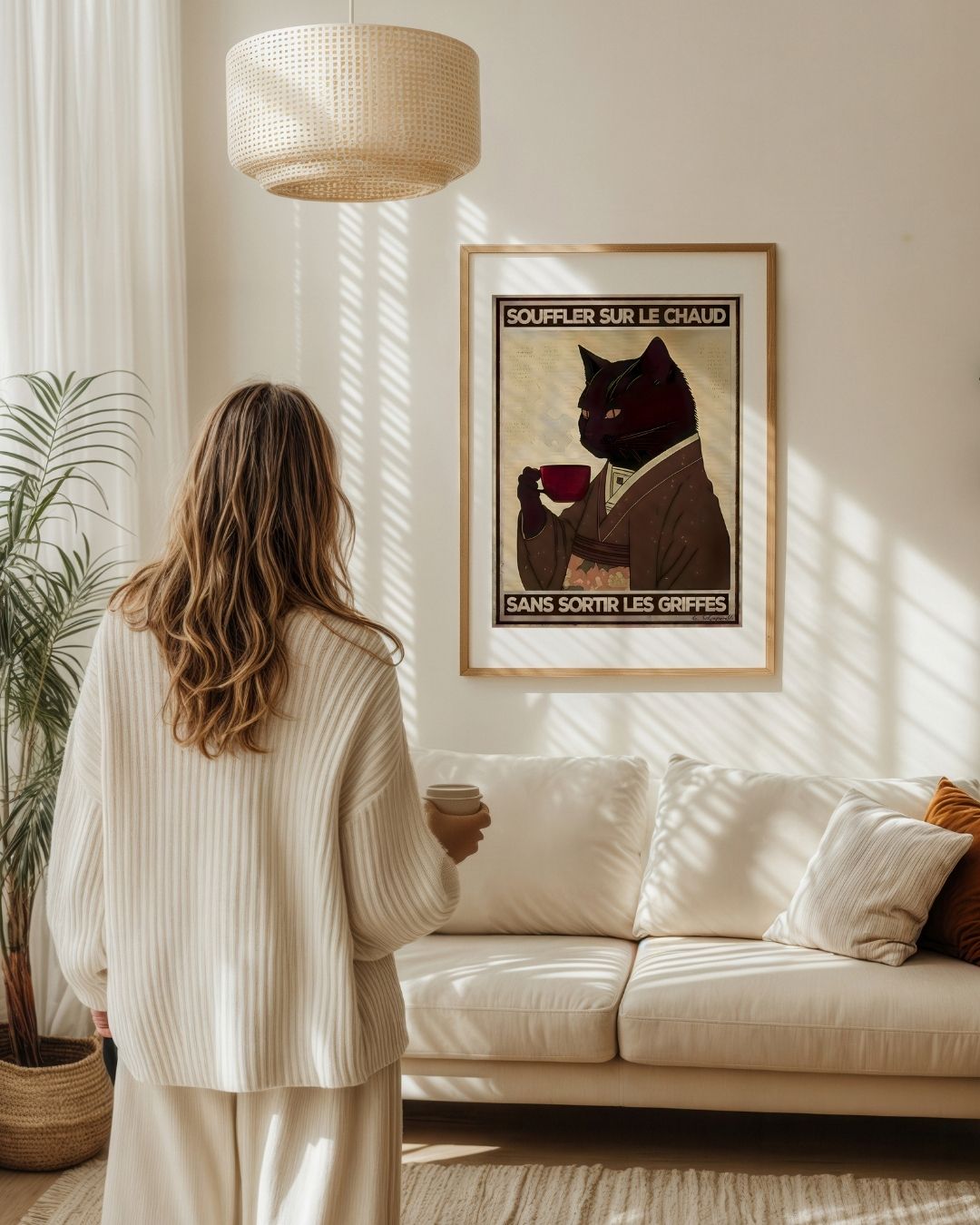 « Souffler sur le chaud sans sortir les griffes » — échelle de l’œuvre dans un intérieur / artwork scale in a home