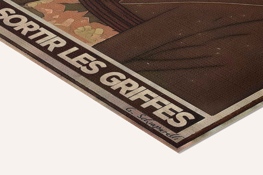 « Souffler sur le chaud sans sortir les griffes » — toile texturée, détail du coin inférieur droit