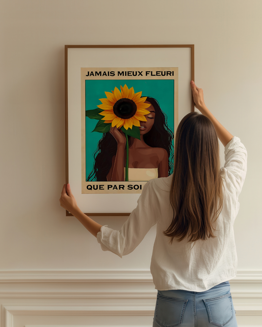 « Jamais mieux fleuri que par soi même » — installation de l’œuvre dans un intérieur / artwork installation in a home