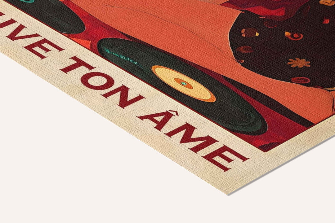 « Libère ton esprit, trouve ton âme » — toile texturée, détail du coin inférieur droit