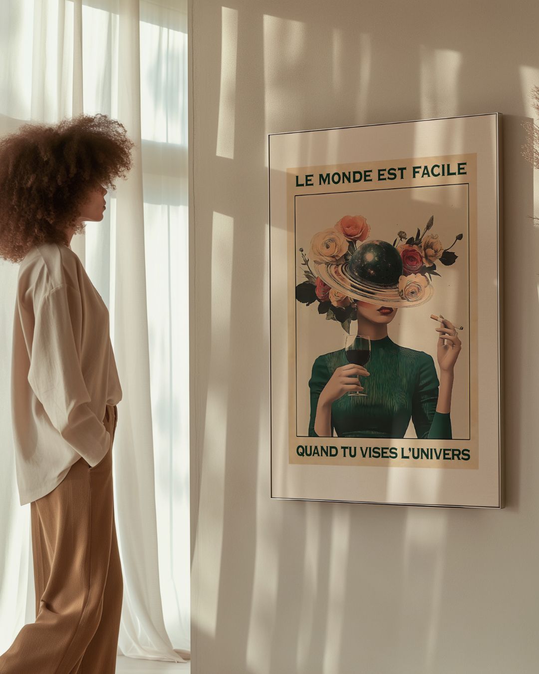 « Le monde est facile quand tu vises l'Univers » — échelle de l’œuvre dans un intérieur / artwork scale in a home