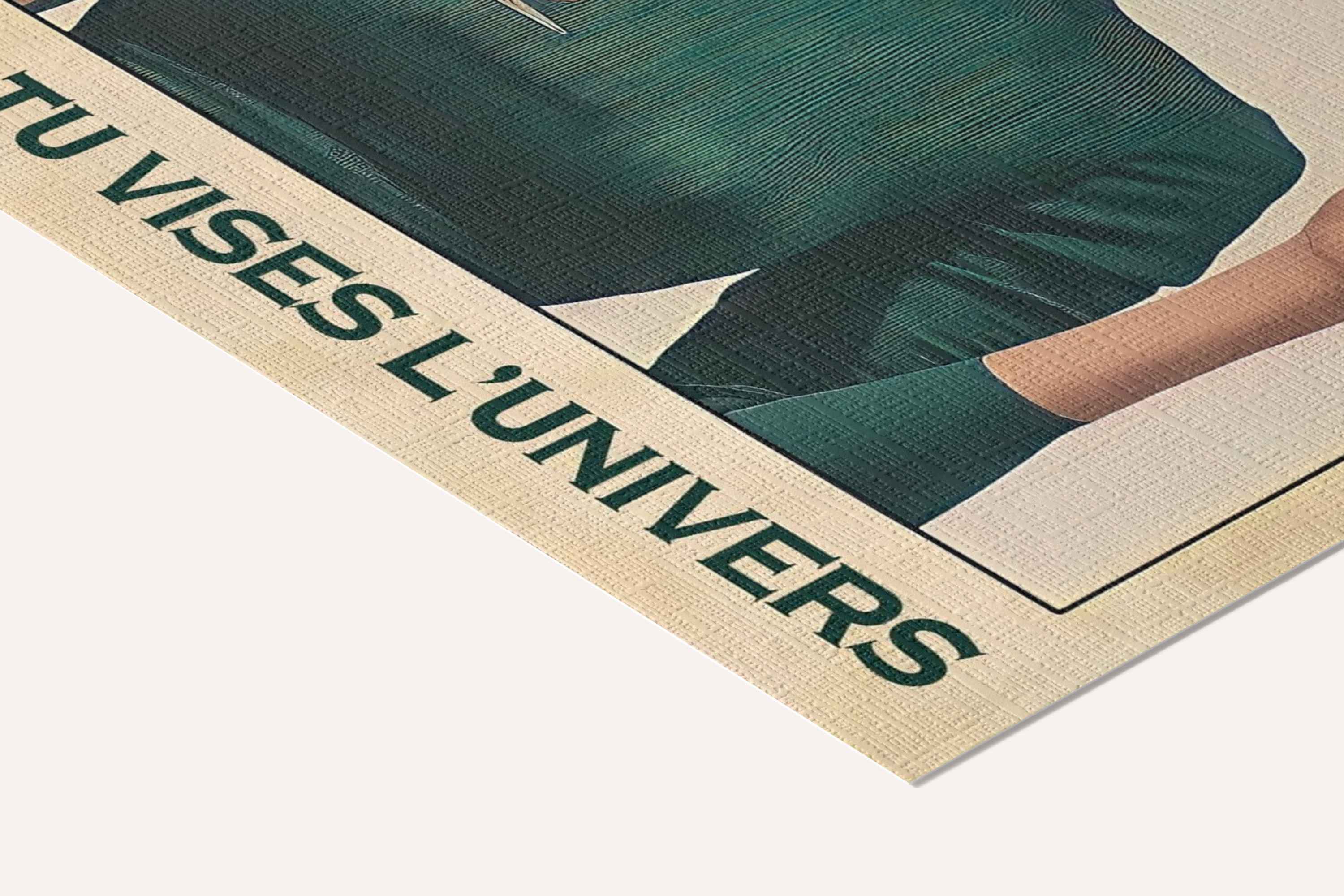 « Le monde est facile quand tu vises l'Univers » — toile texturée, détail du coin inférieur droit