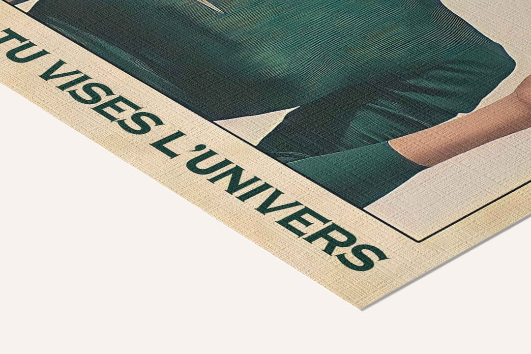 « Le monde est facile quand tu vises l'Univers » — toile texturée, détail du coin inférieur droit