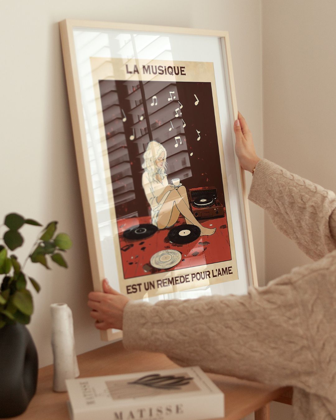 « La musique est un remède pour l'âme » — installation de l’œuvre dans un intérieur / artwork installation in a home
